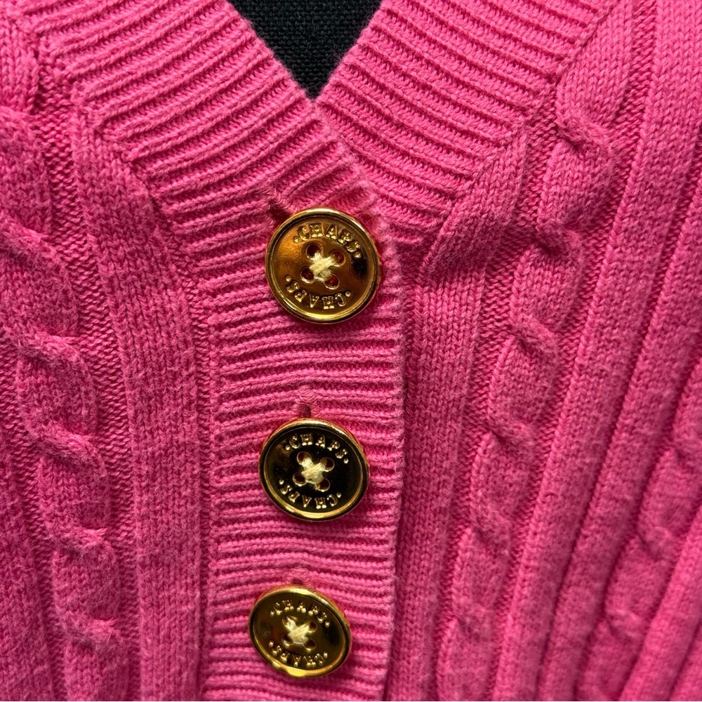 Chaps Classics Pink Cable Knit Cotton V-Neck Sweater Plus 2X Button Pullover - Picture 2 of 8